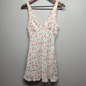 Zara Mini Dress Women Size S Cream Cherries Sleeveless V-Neck Girly Cocktail